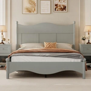 Queen Size Wood Platform Bed Frame,Platform Bed with Wooden Slat Support, Gray - Picture 1 of 16