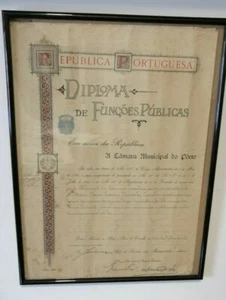 Vintage 1915 Portuguese Republic centenary Teacher's diploma Paper Framed 16x12" - Picture 1 of 9
