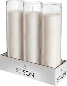 2X8 Inch 7 Day White Pillar Candles in Glass Set of 3, 90 Hour Burn Time, Unscen - Picture 1 of 12