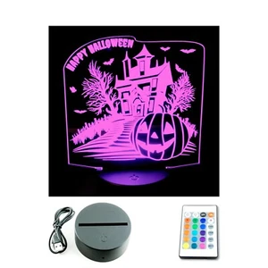 Happy Halloween Haunted House LED Neon Night Light. Remote Control. 16 Colours - Picture 1 of 11