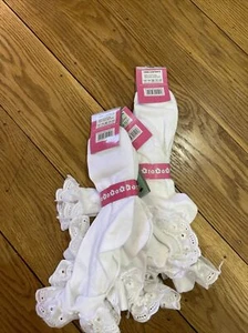 Girls New White  Cotton Socks x6 pairs Size UK 4-6 Eu 35-37 Lace Ruffle - Picture 1 of 9