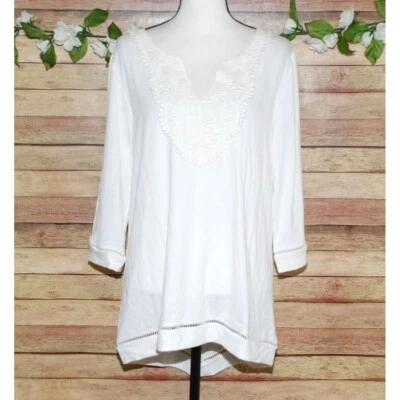 Blusa acanalada Simply Noelle para damas blanca talla XXL 16 18 manga 3/4 encaje Foto 1 de 4