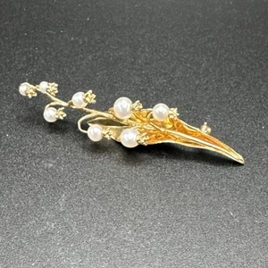 14KT GOLD Cultured Pearl MFA brooch. - Picture 1 of 5