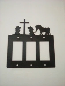 Dreifach Knebelplatte Abdeckung Cowboy Cowgirl Beten Kreuz Pony Rustikal Land Neu - Bild 1 von 7