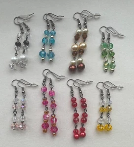 Black Plated Long Dangle Beaded Earrings - *7 Colour Choices* - Picture 1 of 12
