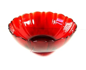 Vintage RUBY RED GLASS Round SERVING or Fruit BOWL 8" Tulip Rim ARCOROC FRANCE - Picture 1 of 8