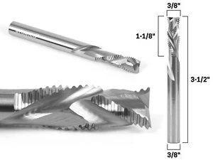 Diapositiva de 3/8". Broca de enrutador CNC molino de extremo áspero en espiral de compresión - vástago de 3/8" - Yoni - Imagen 1 de 1