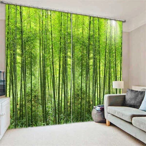 Deep Green Bamboo 3D Blockout Photo Mural Printing Curtains Draps Fabric Window - Picture 1 of 9