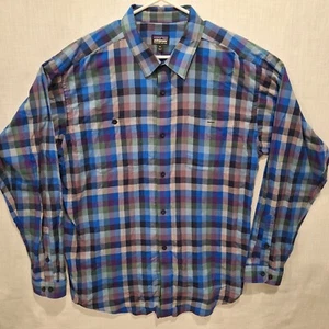 Patagonia Mens Shirt Organic Cotton Blue Purple Green Plaid Extra Large - Picture 1 of 8