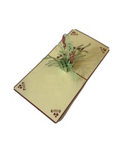 Red Flowers Green Stems White Plant Pop Up Card Greeting - US Seller USA Fun TRP