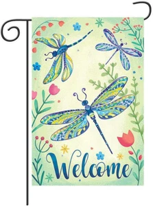 Rustic Dragonfly Garden Flag 12X18 Inch Double-Sided Burlap Flower Farmhouse Yar - Picture 1 of 8