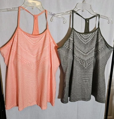 2 prAna Tank Tops w/ Self Bra Racerback Yoga Gym Army Green & Orange XL - Image 1 of 4