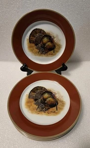 NWOT Williams Sonoma Woodland Turkey Holiday 8.5" Salad Plates Burgundy Tan - Picture 1 of 10