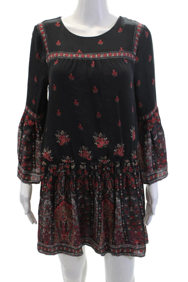 Mini Vestido Joie Para Mujer Seda Estampado Floral Línea A Negro Rojo Talla Mediana Foto 1 de 4