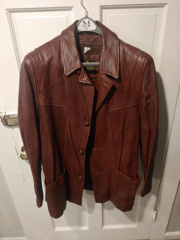 Chaqueta de cuero vintage Fidelity abrigo de coche forrado hecho en EE. UU. Talla 44 Foto 1 de 4