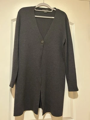 Cárdigan suéter Bloomingdale’s Now para mujer gris oscuro más largo 1 botón talla M lana Foto 1 de 3