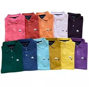 Nautica Men's Slim Fit Solid Cotton Mesh Deck Short Sleeve Polo Shirt Clearance - Picture 1 of 66
