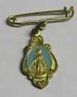 Vintage Catholic Jesus Blue Enamel on Gold Pin Italy