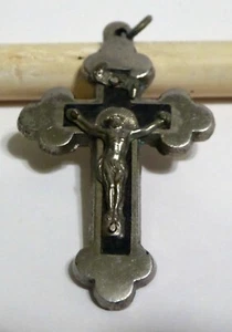 Antique Germany Ebony Crucifix Cross 1 5/8" T X 1" W - Picture 1 of 6