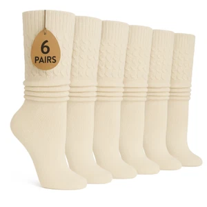 Women's Extra Long Slouch Knee High Socks Pack of 6 Cotton Blend 80s Style - Picture 1 of 270