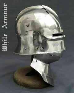Medieval Sallet Helmet With Bevor 18 Gauge Steel larp Reenactment Helmet - Picture 1 of 8
