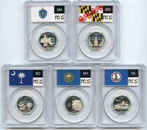 2000 S SILVER ( MA MD SC NH VA ) 5-Coin Proof Set PCGS PR70DCAM Flag Series - Picture 1 of 6