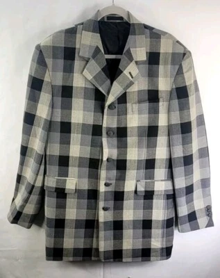 Stacy Adams Men's 40R Sport Coat Blazer Five Button White Black Gray Plaid  - Image 1 of 4