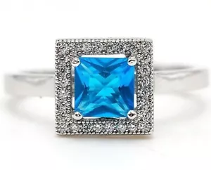 1CT Blue Topaz & Topaz 925 Solid Sterling Silver Ring Jewelry Sz 8 NB1-3 - Picture 1 of 2
