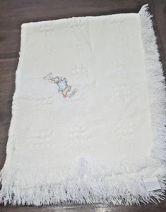 vintage Quiltex Beatrix Peter Potter Rabbit Crib Blanket off white Embroidered - Picture 1 of 10