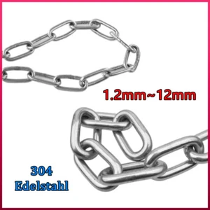 304 Edelstahlkette 1.2mm - 12mm Rundstahlkette Gliederkette langer/Kurzer Ring - Picture 1 of 10