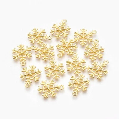 QWYRKY CRAFTS Gold Charms Snowflake Christmas Festive Tibetan Style 21mm x 16mm 10pcs G36