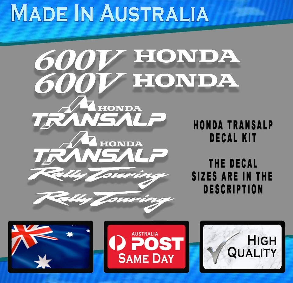 Juego de 8 pegatinas estilo Honda Transalp 600 blanco brillante calcomanía bicicleta turismo calcomanía Foto 1 de 1