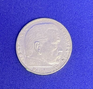 1937 F Deutsche 2 Reichsmark Münze, 2.WK, Von Hindenburg, Hakenkreuz, Silber - Bild 1 von 3