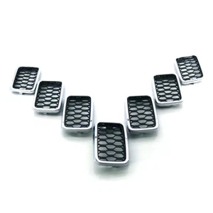 Chrome Trim Frame+Glossy Black Mesh Grille Kit For Jeep Grand Cherokee 2017-2021 - Picture 1 of 7