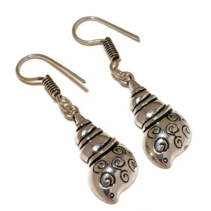Antique Conch Shell Ladies Designer Silver Overlay Handmade Charm Earrings A873 - Picture 1 of 3