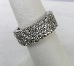 Estate CZ Wide Sterling Silver 925 Eternity Band Ring Size 8 Wedding - Picture 1 of 11