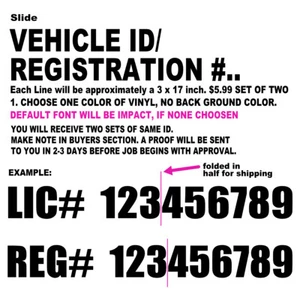Calcomanía pegatina de vinilo troquelada registro de vehículo, número de licencia identificación - Imagen 1 de 3