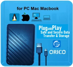 External 1TB Hard Drive USB 3.0 for MacBook Mac Laptop PC Windows Plug n Play - Picture 1 of 6