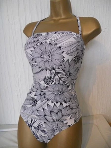 BLACK / WHITE F&F HALTER NECK STRAPLESS SWIMSUIT SIZE 16 CONTROL SWIMWEAR - Picture 1 of 3