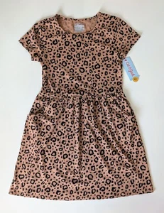 NWT Cat & Jack Girl's Size L 10/12 Short Sleeve Dress Brown Animal Print Cheetah - Picture 1 of 10