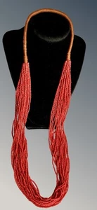 20 Strand Coral Bead Necklace 1mm Glass Beads 37” Long And 1” Wide Elegant Drape - Picture 1 of 4