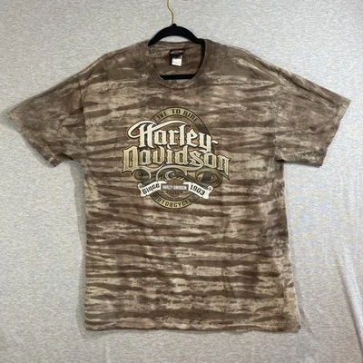 Harley-Davidson 男式 XL T 恤 Live to Ride Dallas, Texas 领带 染色 棕色条纹 — 第 1/4 张图片