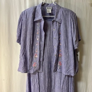 Nuevo con etiquetas Conjunto de 2 piezas de top y maxi vestido vintage K Studio púrpura lila floral con botones - Imagen 1 de 15