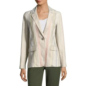 Lafayette 148 New York Natural Raffia Linen Blazer Pastel Stripe Size 8 - Picture 1 of 6