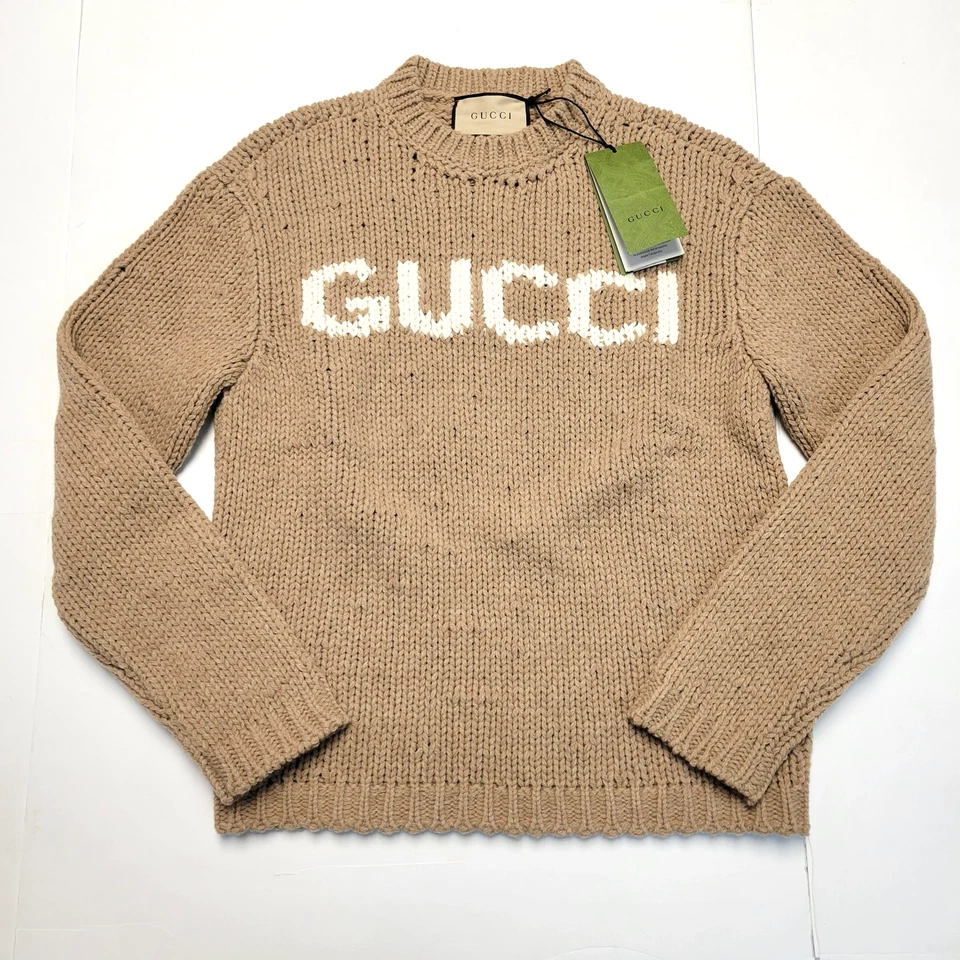 Nuevo Suéter GUCCI Cuello Redondo 100% Lana Tejido Abierto Para Hombre PEQUEÑO S Marrón HECHO EN ITALIA Foto 1 de 4