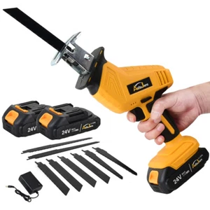 Cordless One-Handed Reciprocating Saw 24V Electric Sabre Saw W/2 Li-Ion Battery - Picture 1 of 13