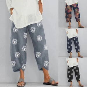 Summer Ladies Cotton Linen Baggy Trousers Plus Size Womens Casual Harem Pants UK - Picture 1 of 22