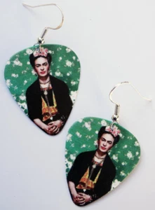 Frida Kahlo guitar pick earrings! Mexican Art Vintage Vogue Cover Kitsch Boho - Picture 1 of 1