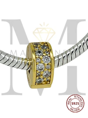 Charm Bead Clip Gold Zirkon weiß 925 Sterling Silber - Bild 1 von 4