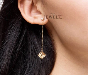 14K Gold 0,32 ct VS/F-G Diamant Blumen Design Ohrhänger Kette Ohrringe-The Jewelz - Bild 1 von 4